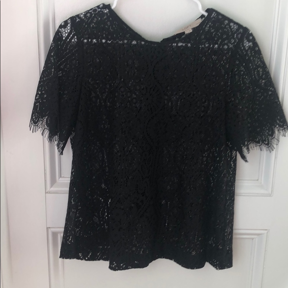 LOFT  Black eyelet Top with Black Tie Back